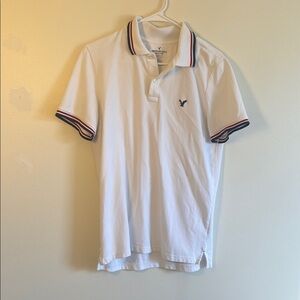 White Polo Shirt with Contrasting Trim and Logo